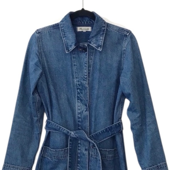 Madewell Blue 100% Cotton Denim Belted Duster Trench Coat Small - Picture 3 of 13